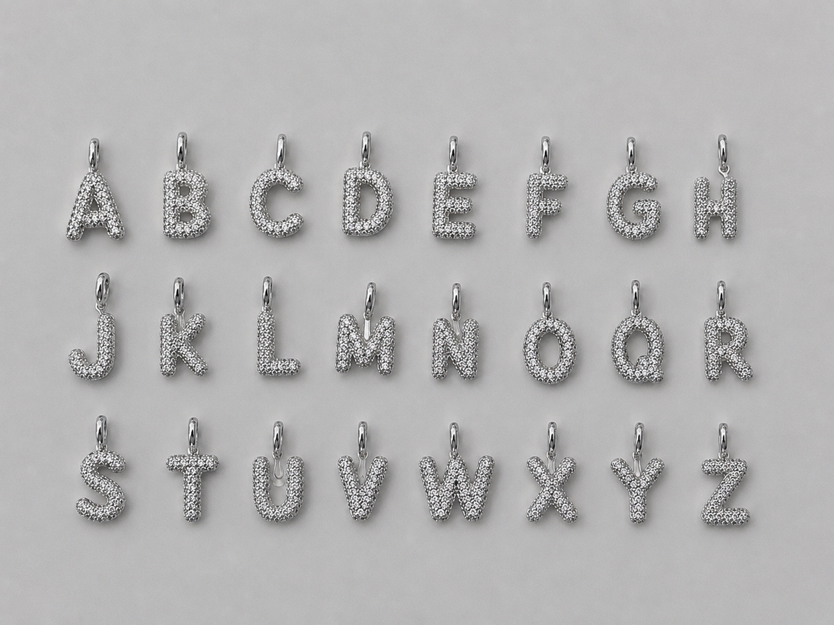 Letterina Zirconata Media in Silver - per collona magnetica e non
