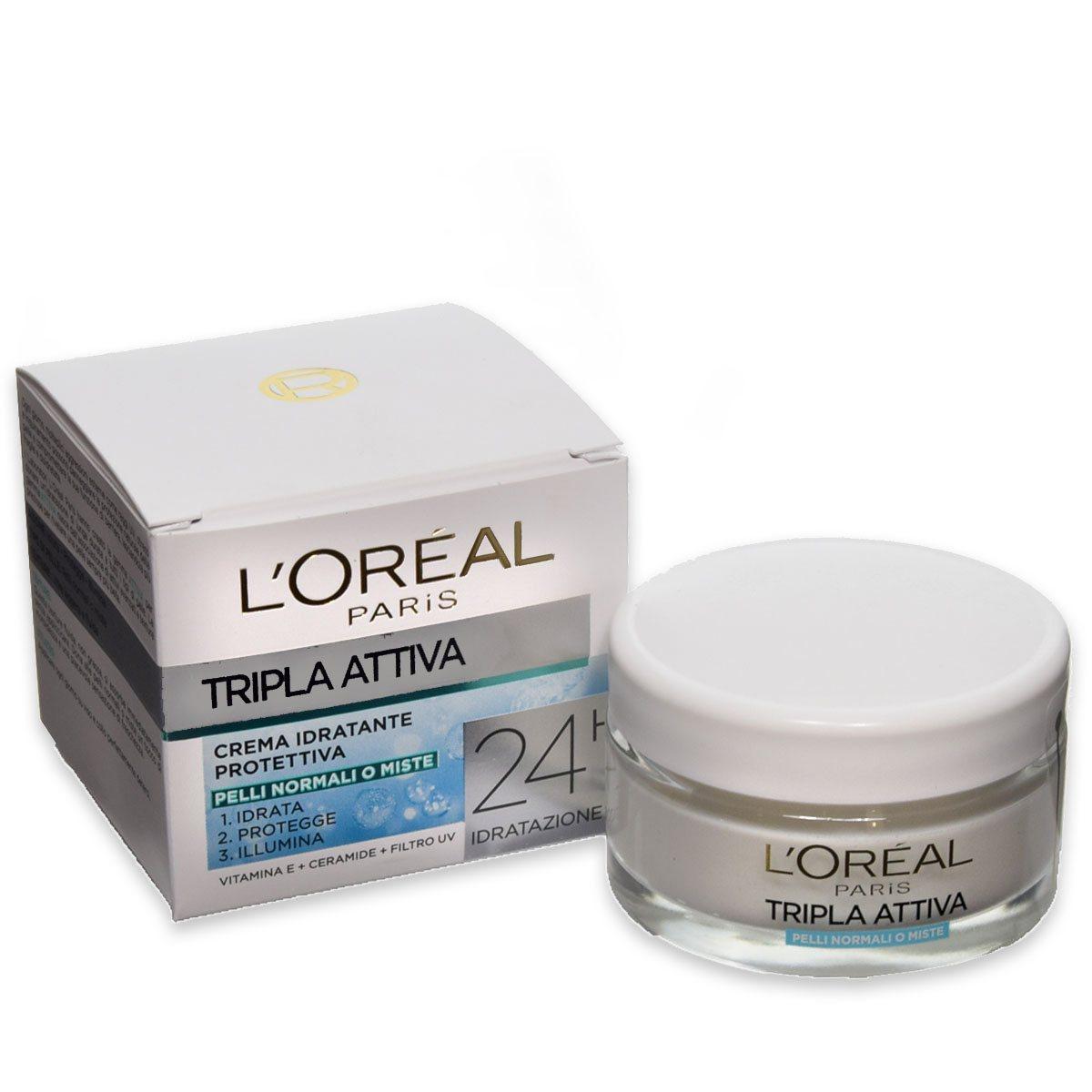 L’Oréal Paris-tripla attiva crema idratante e protettiva 24 ore di idratazione per pelli normali o miste