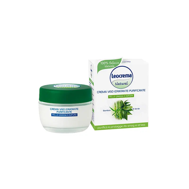 Leocrema- Crema viso idratante e purificante per pelle grassa o impura al bambù e tè verde
